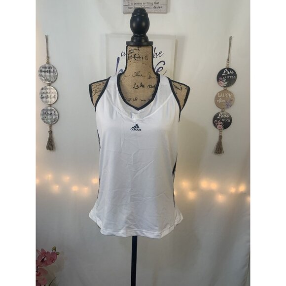 (B-49)Adidas Women’s L White Racerback Tank Top Athletic Workout Running Gym Act - Picture 3 of 7
